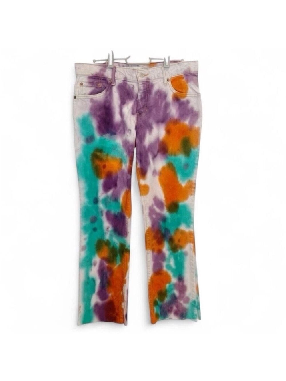 Vintage Levi’s 550 Tie-Dye Jeans Women’s 32 Custom Dyed Raw Hem Straight Leg